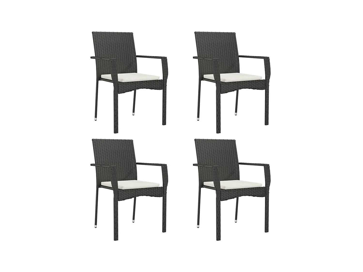 Chaises de jardin 4 pcs avec coussins Résine tressée Noir SEF40822