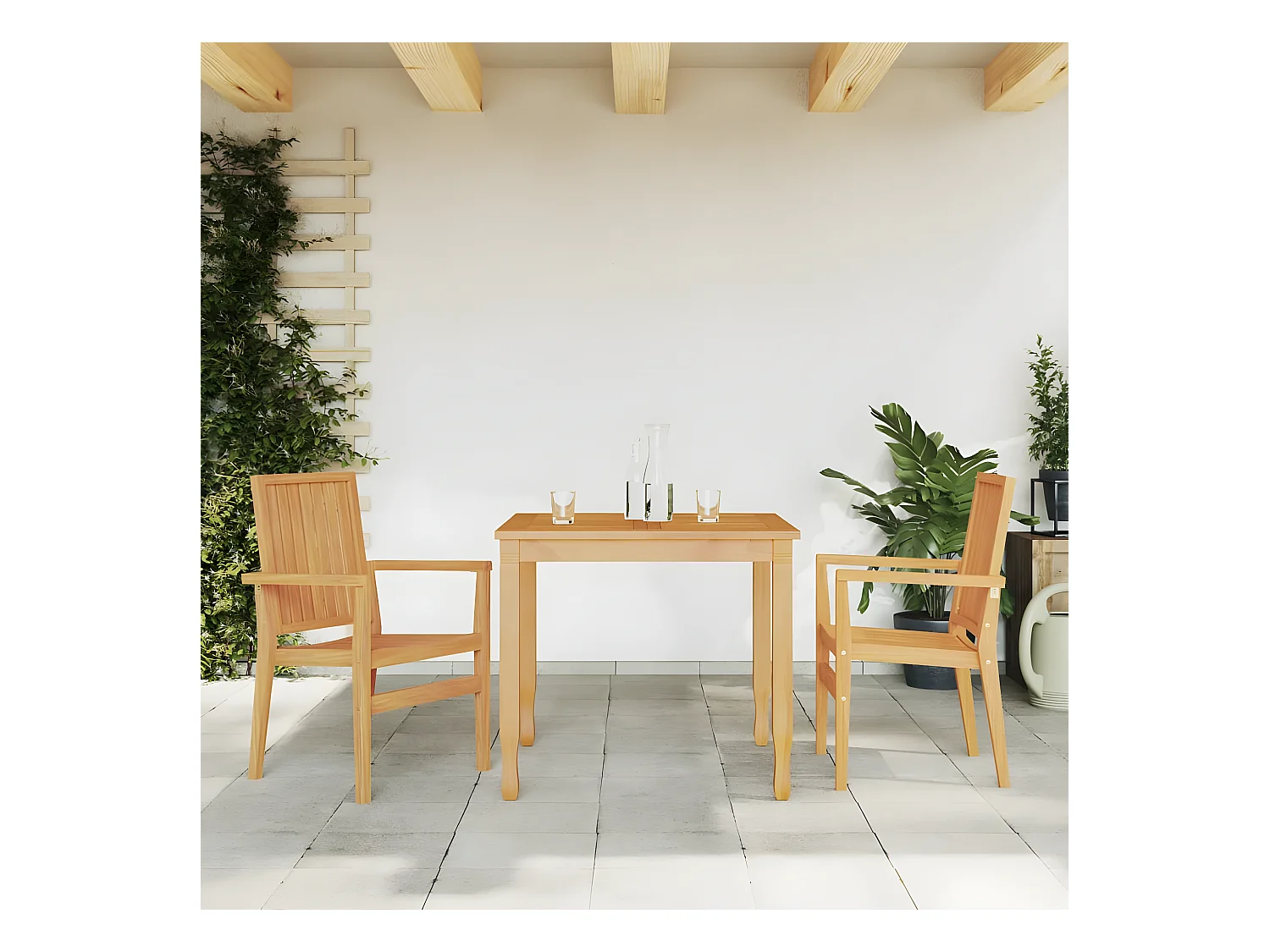 Chaises de jardin empilables lot de 2 56,5x57,5x91 cm bois teck SEF76338