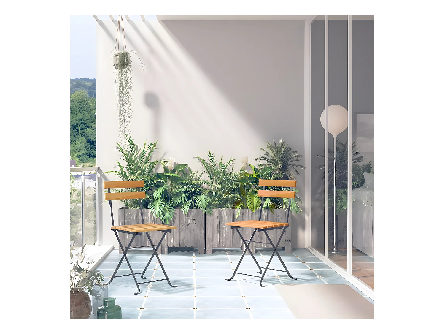 Chaises pliables de jardin 2 pcs Acier et bois d'acacia solide SEF61001