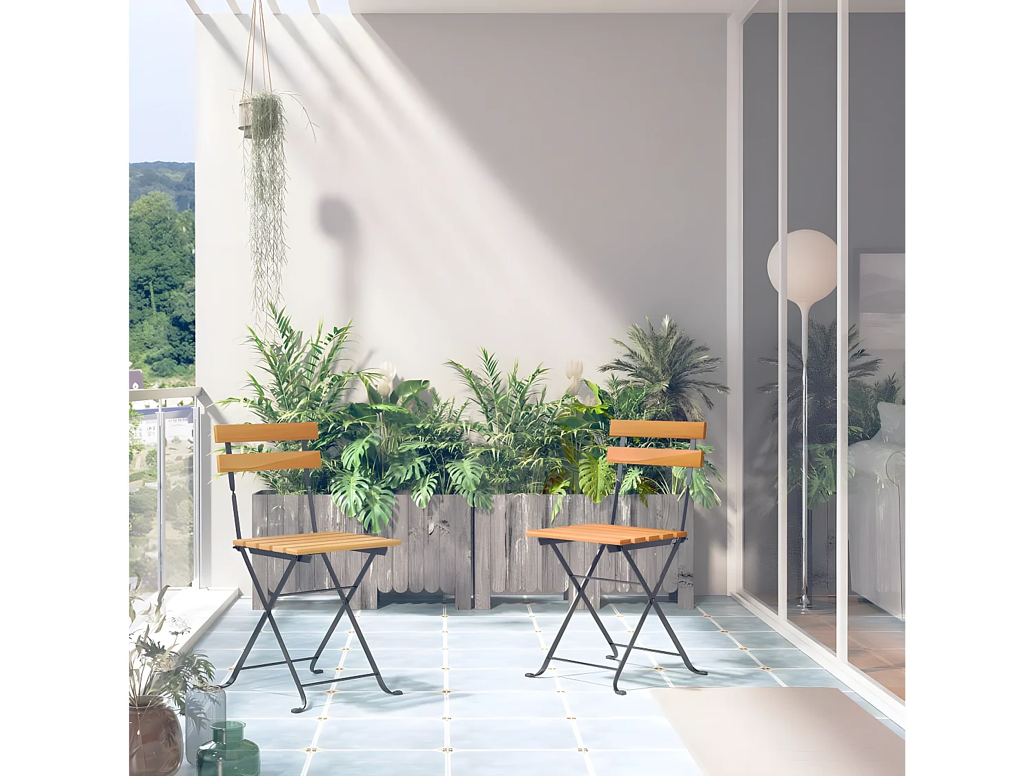 Chaises pliables de jardin 2 pcs Acier et bois d'acacia solide SEF61001