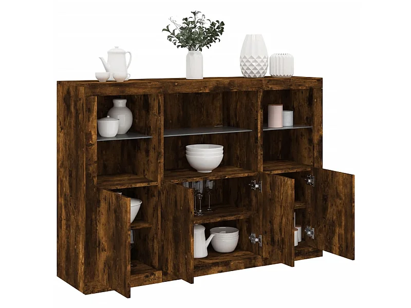 Sideboards mit LED-Leuchten im 3er-Set Anrichten Räuchereiche Holzwerkstoff -RM31349