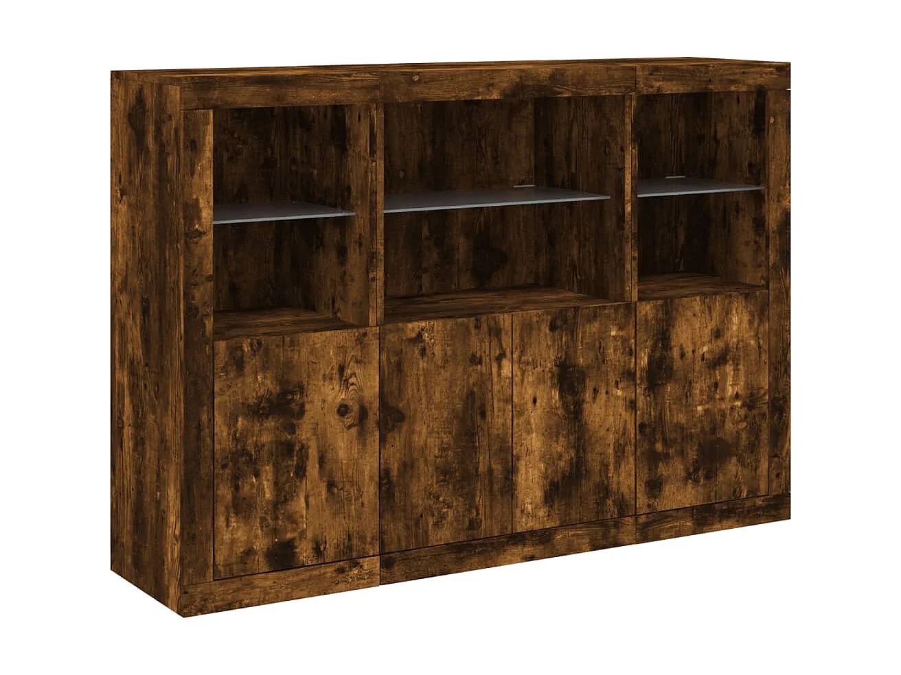 Sideboards mit LED-Leuchten im 3er-Set Anrichten Räuchereiche Holzwerkstoff -RM31349