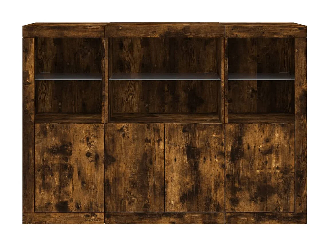 Sideboards mit LED-Leuchten im 3er-Set Anrichten Räuchereiche Holzwerkstoff -RM31349