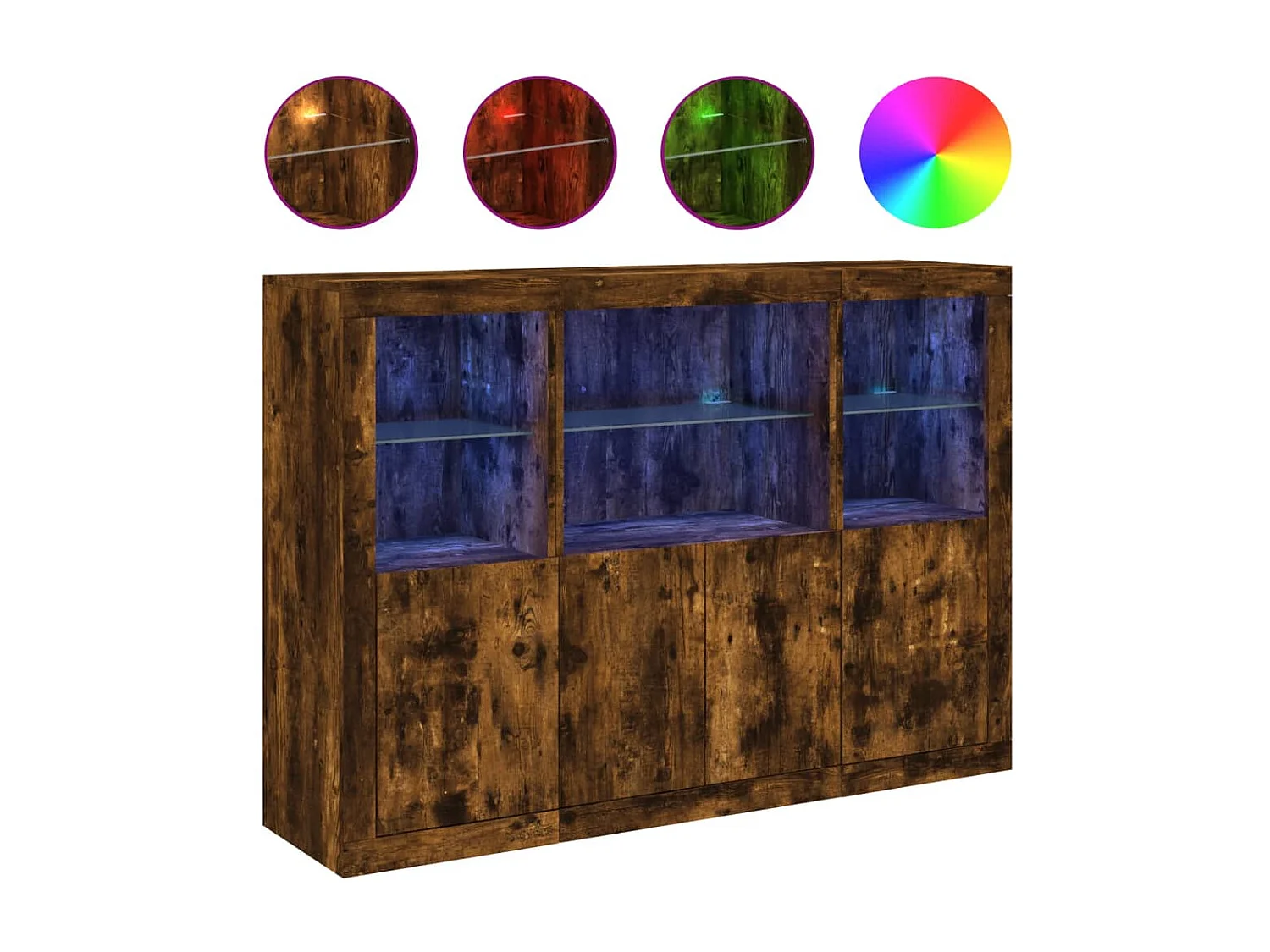 Sideboards mit LED-Leuchten im 3er-Set Anrichten Räuchereiche Holzwerkstoff -RM31349