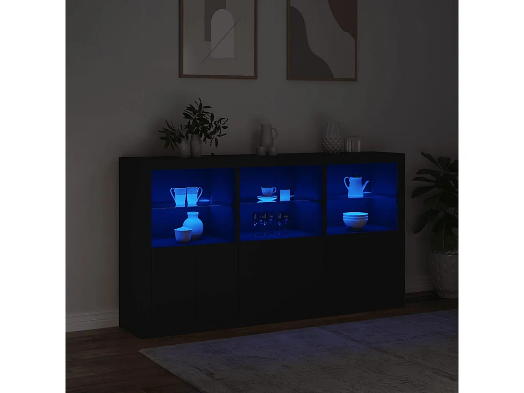Sideboard mit LED-Leuchten Anrichte Schwarz 181,5x37x100 cm -RM37990