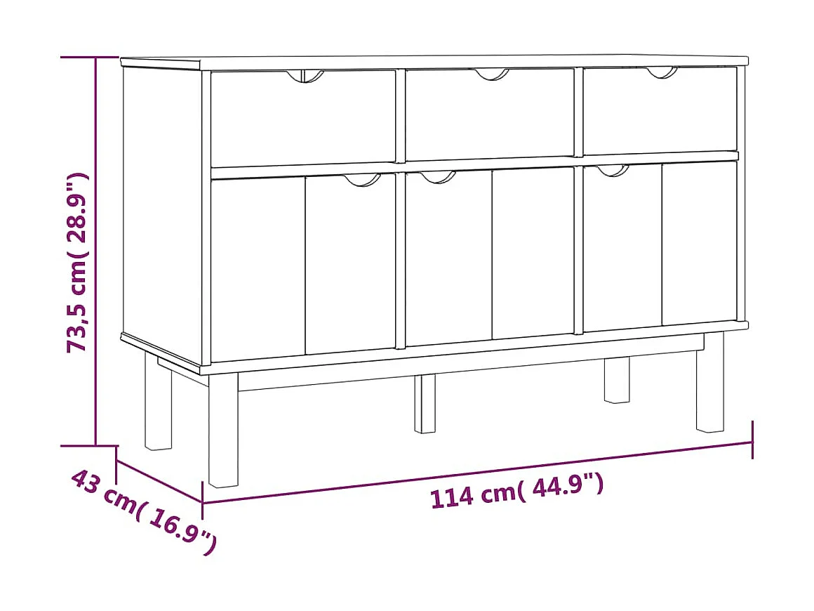 Sideboard Anrichte OTTA 114x43x73,5 cm Massivholz Kiefer -RM96792