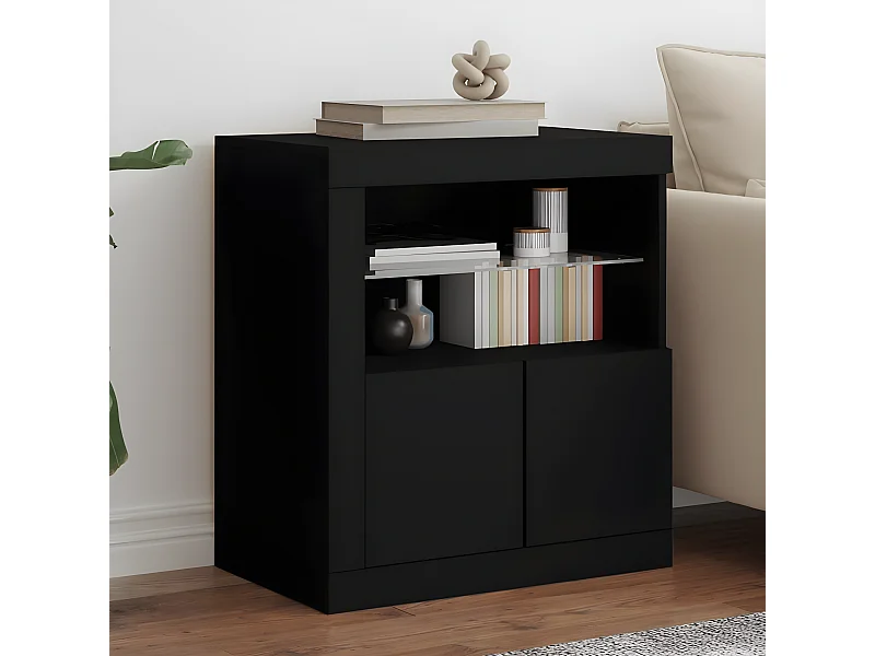 Sideboard mit LED-Leuchten Anrichte Schwarz 60,5x37x67 cm -RM12124