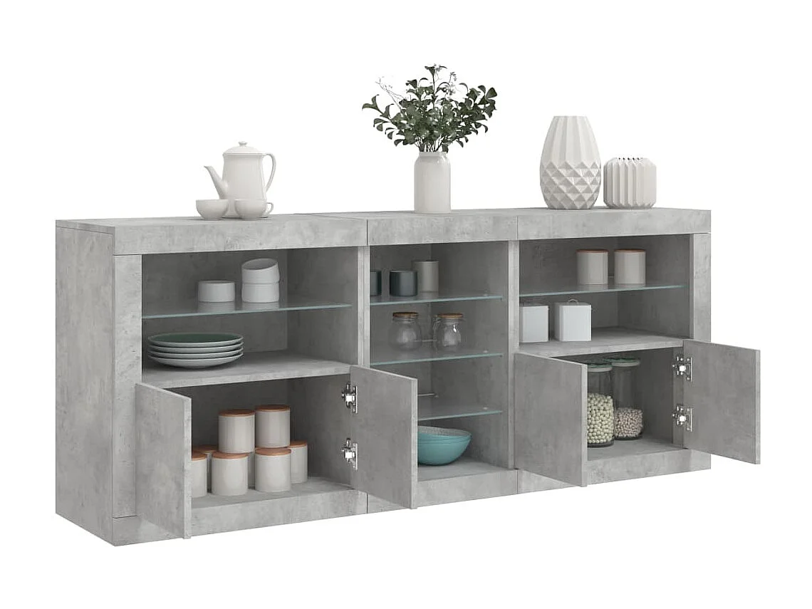 Sideboard mit LED-Leuchten - Anrichte Betongrau 181,5x37x67 cm -RM58330