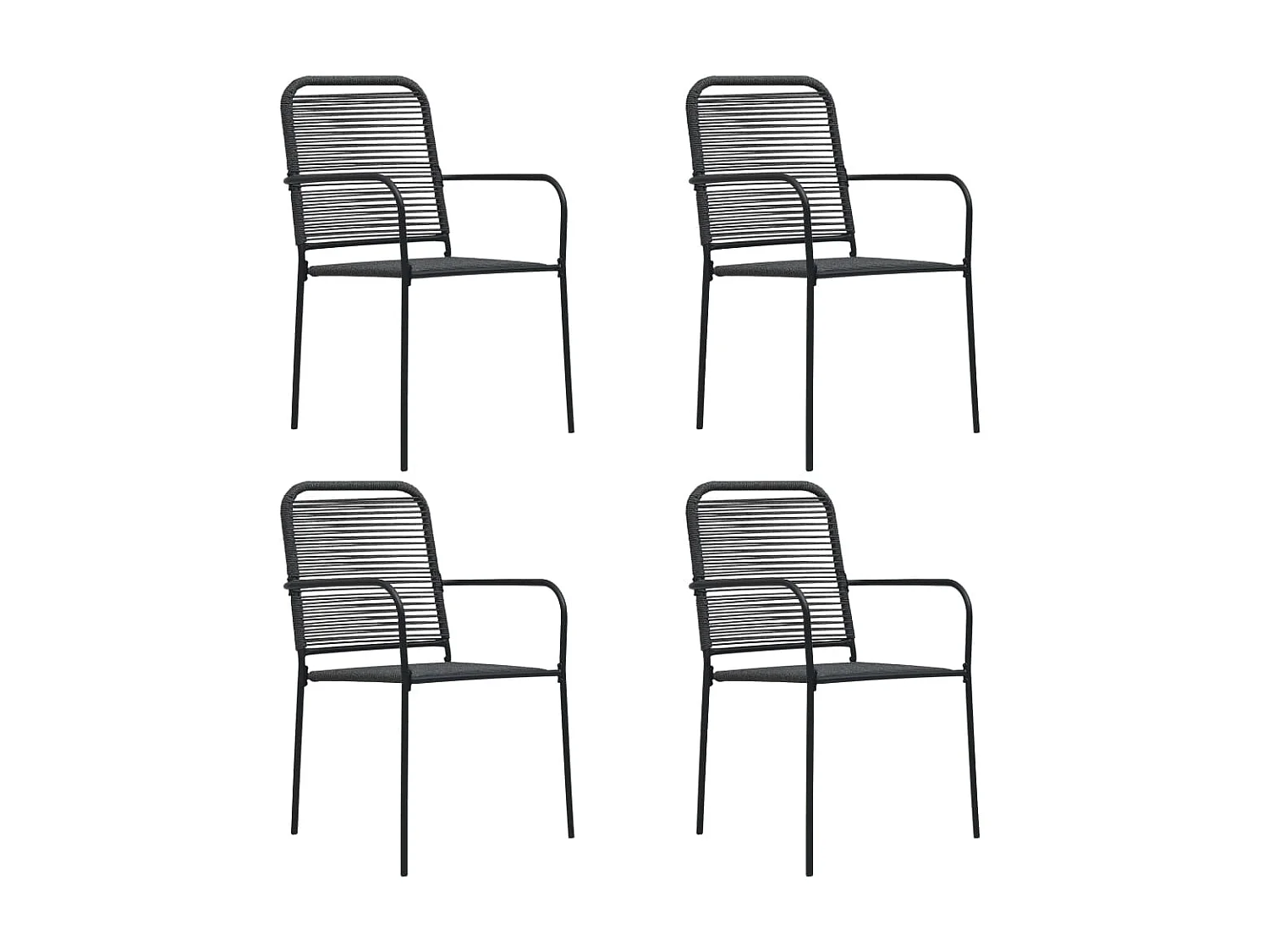 Chaises de jardin 4 pcs Corde en coton et acier Noir SEF65898