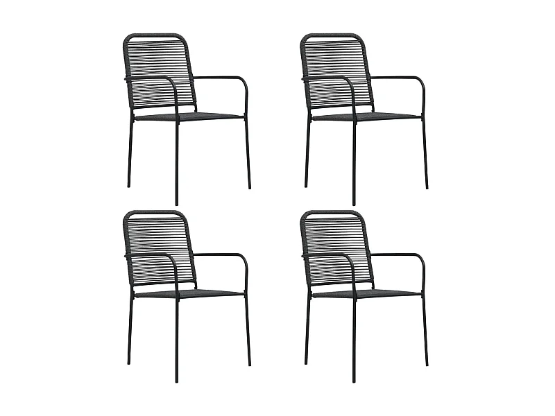 Chaises de jardin 4 pcs Corde en coton et acier Noir SEF65898