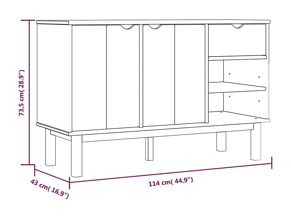 Sideboard Anrichte mit 2 Türen OTTA 114x43x73,5 cm Massivholz Kiefer -RM56316