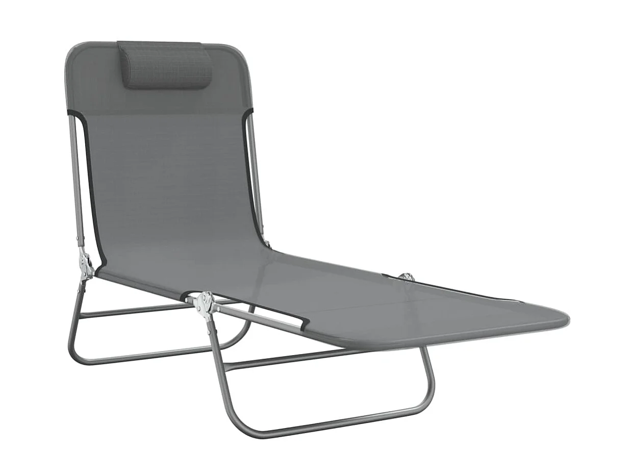 Chaises longues pliables 2 pcs gris textilène et acier PEWV74059