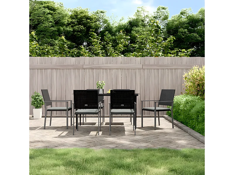 Sillas jardín cojines 6 uds ratán sintético negro 54x62,5x89 cm ES83842