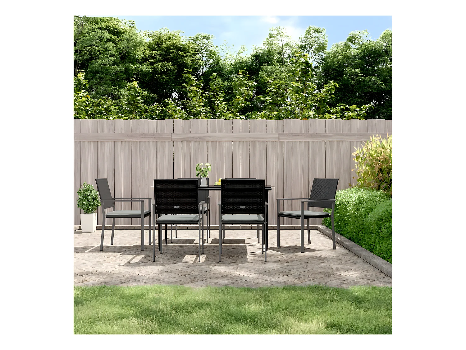 Chaises de jardin et coussins lot de 6 noir 54x62,5x89 cm rotin SEF58846