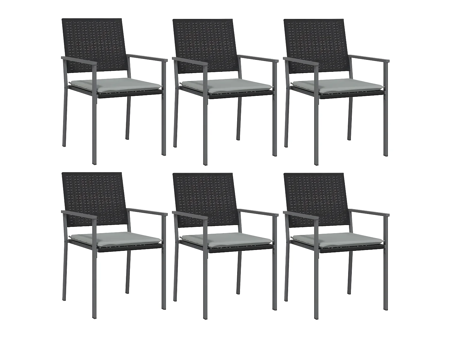 Chaises de jardin et coussins lot de 6 noir 54x62,5x89 cm rotin SEF58846