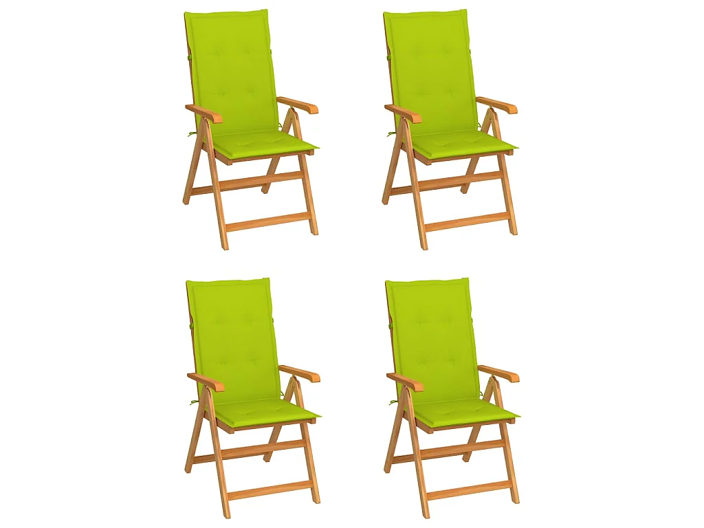 Chaises de jardin 4 pcs avec coussins vert vif Bois de teck SEF86163