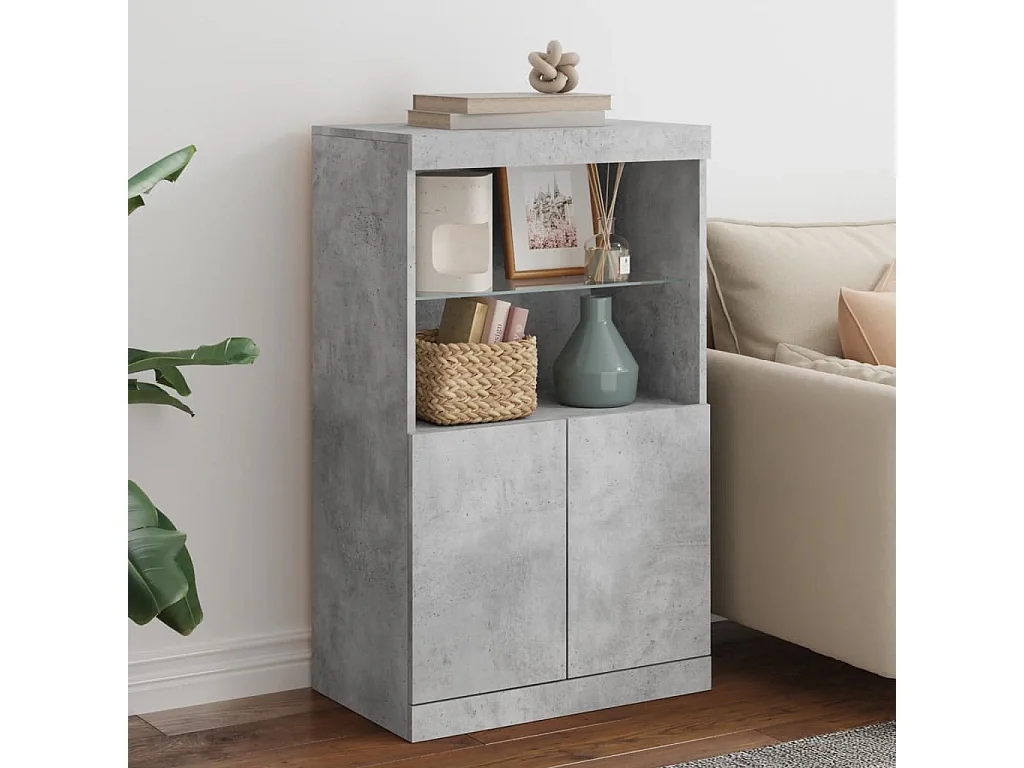 Sideboard mit LED-Leuchten - Anrichte Betongrau 60,5x37x100 cm -RM98092