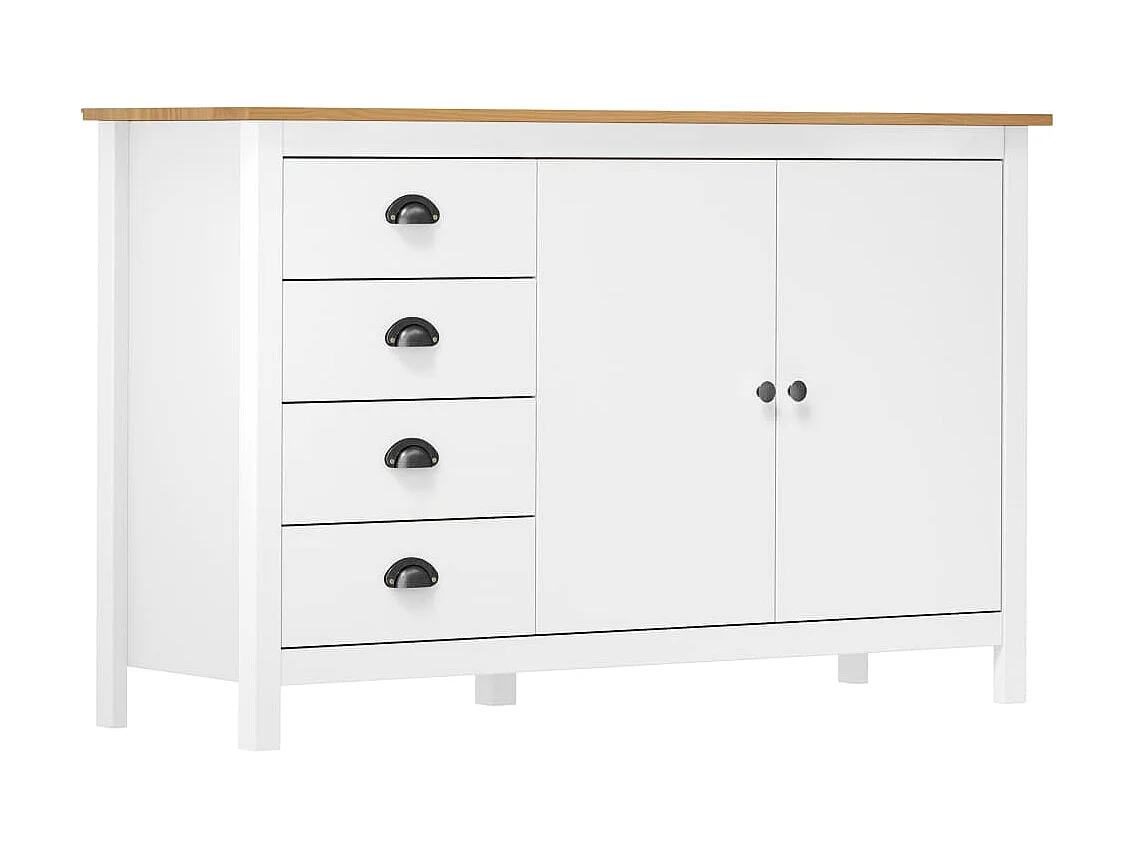 Sideboard Lowboard - Hill Weiß 130x40x80 cm Massivholz Kiefer -RM56229