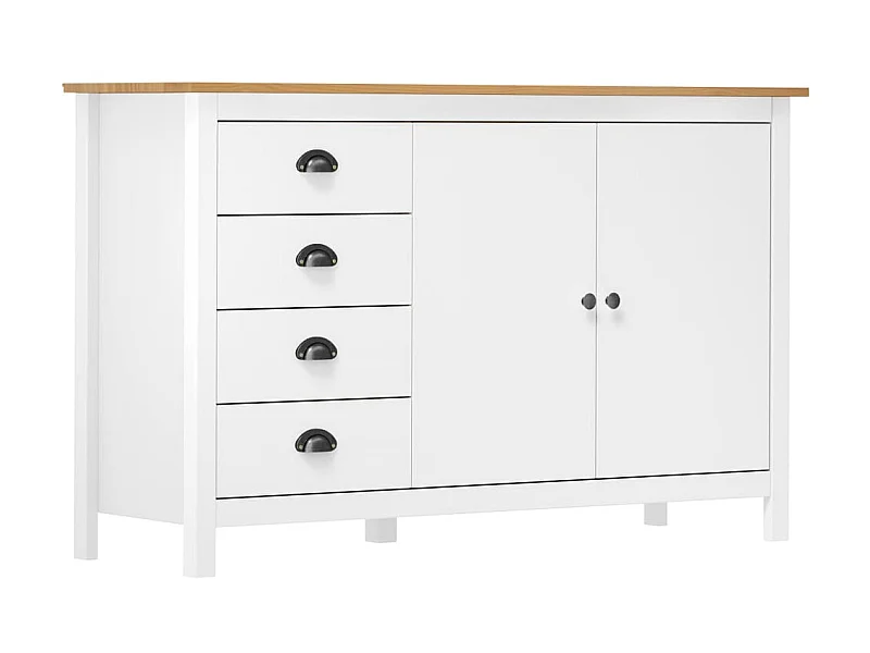 Sideboard Lowboard - Hill Weiß 130x40x80 cm Massivholz Kiefer -RM56229
