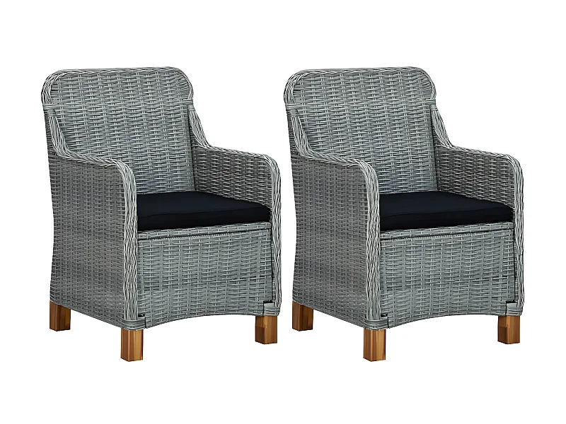 Chaises de jardin avec coussins 2 pcs Résine tressée Gris clair SEF68393