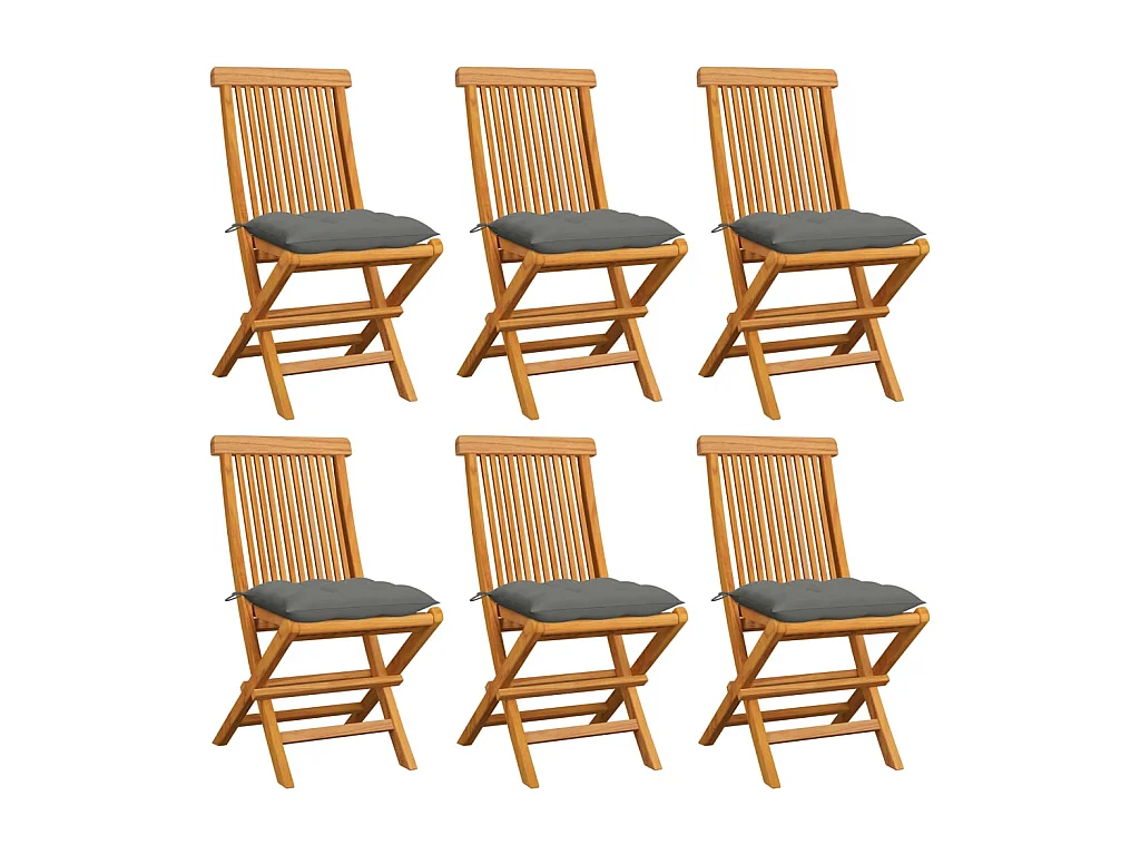 Chaises de jardin avec coussins gris 6 pcs Bois de teck massif SEF64973