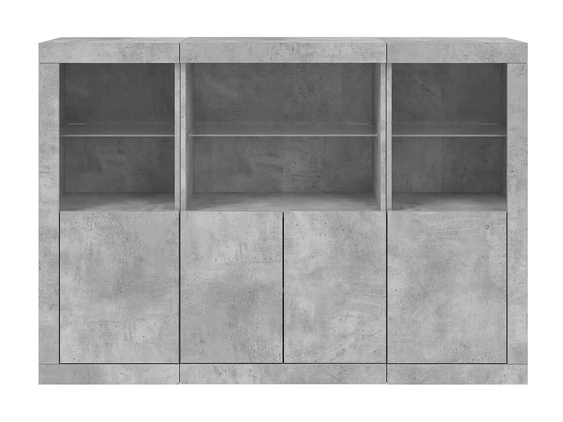Sideboards mit LED-Leuchten im 3er-Set Anrichten Betongrau Holzwerkstoff -RM18729