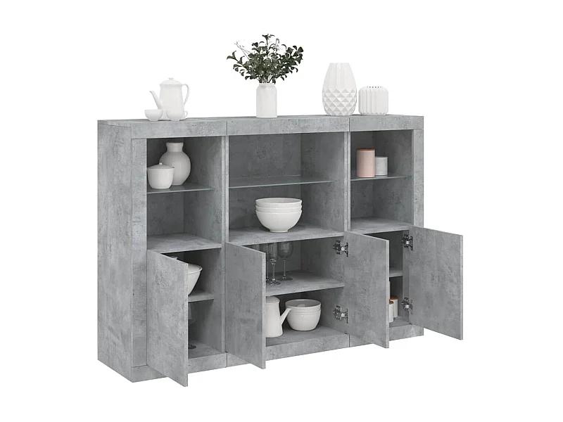 Sideboards mit LED-Leuchten im 3er-Set Anrichten Betongrau Holzwerkstoff -RM18729