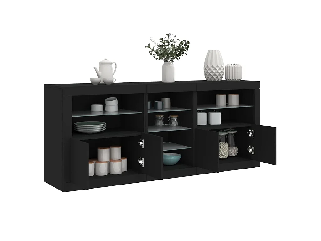 Sideboard mit LED-Leuchten Anrichte Schwarz 181,5x37x67 cm -RM55218
