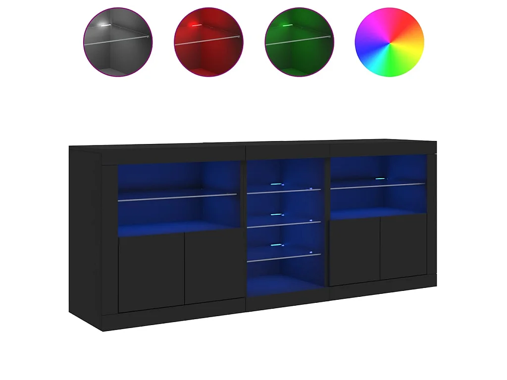Sideboard mit LED-Leuchten Anrichte Schwarz 181,5x37x67 cm -RM55218