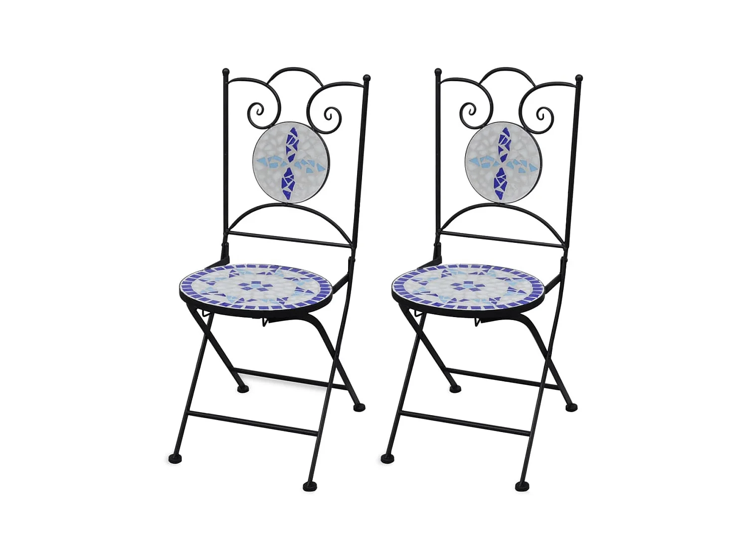Chaises pliables de bistro 2 pcs Céramique Bleu et blanc SEF57095