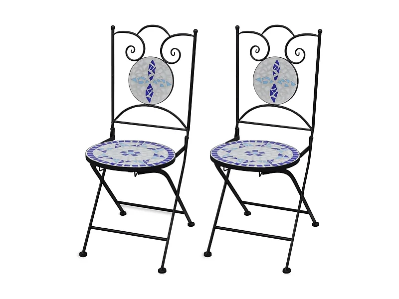 Chaises pliables de bistro 2 pcs Céramique Bleu et blanc SEF57095