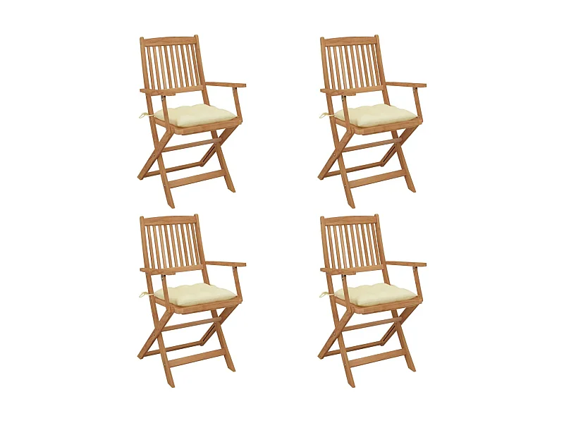 Chaises pliables de jardin 4 pcs avec coussins Bois d'acacia SEF90468