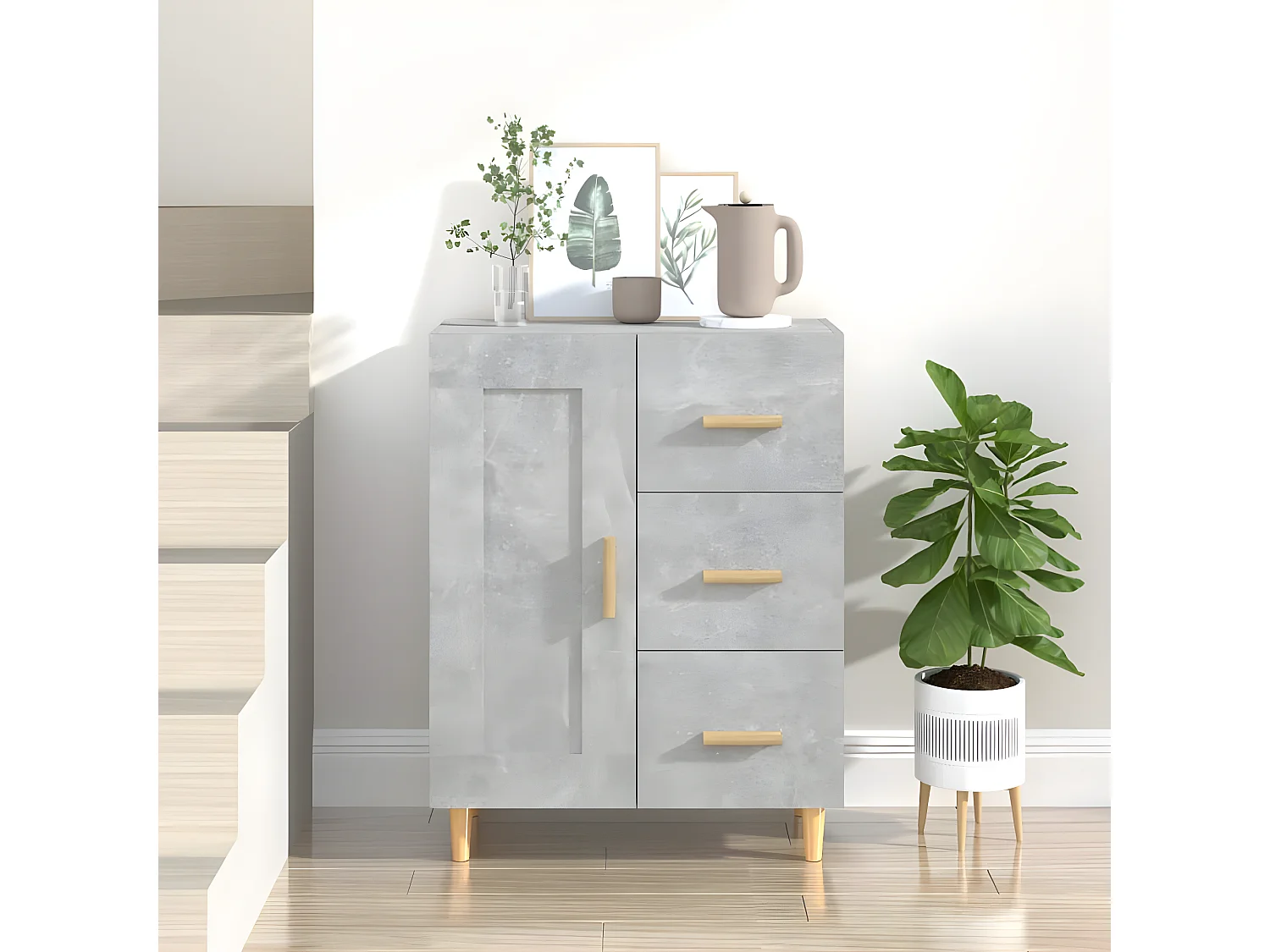 Sideboard Lowboard - Betongrau 69,5x34x90 cm Holzwerkstoff -RM76940