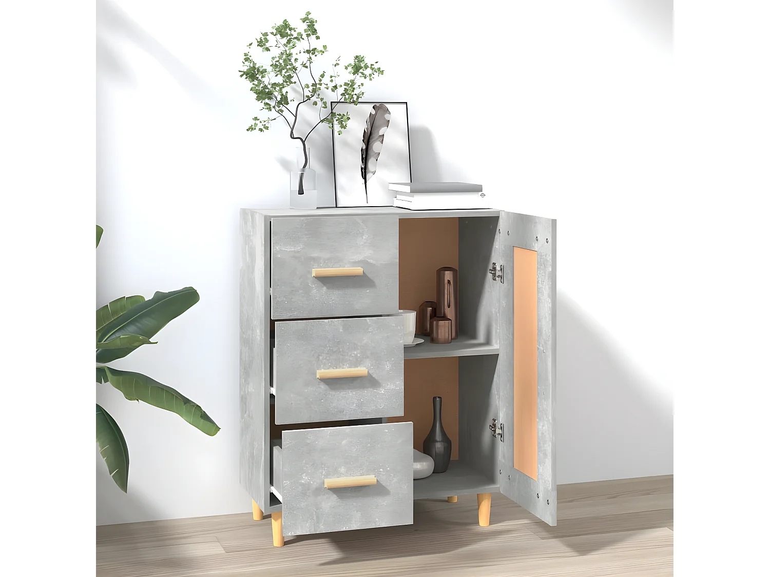 Sideboard Lowboard - Betongrau 69,5x34x90 cm Holzwerkstoff -RM76940