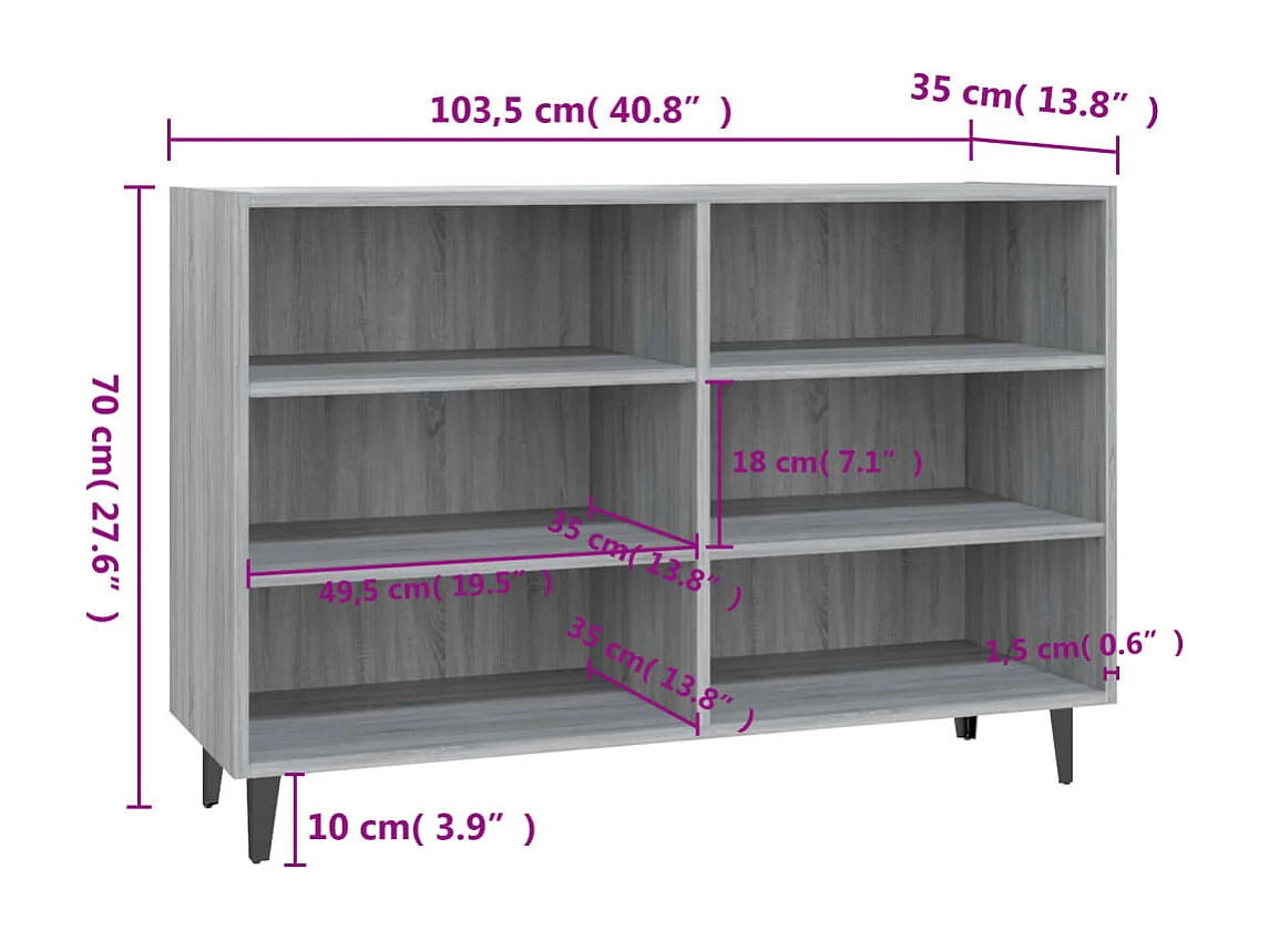 Sideboard Grau Sonoma - Lowboard 103,5x35x70 cm Holzwerkstoff -RM12254