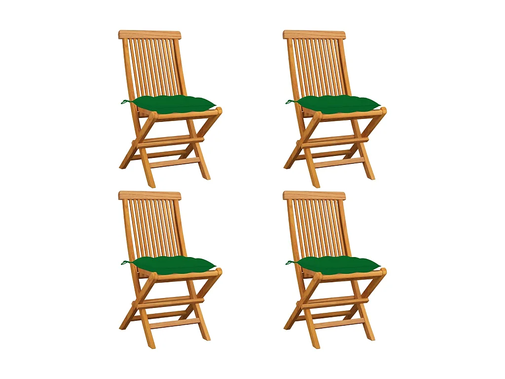 Chaises de jardin avec coussins vert 4 pcs Bois de teck massif SEF21451