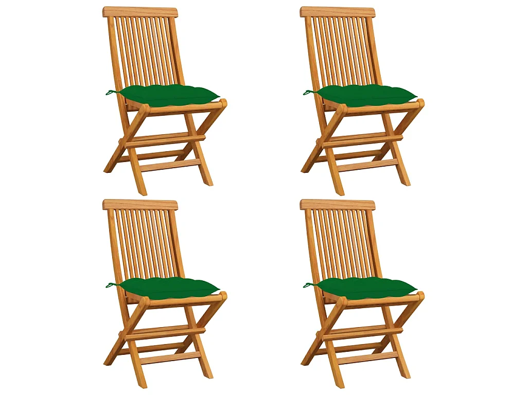 Chaises de jardin avec coussins vert 4 pcs Bois de teck massif SEF21451