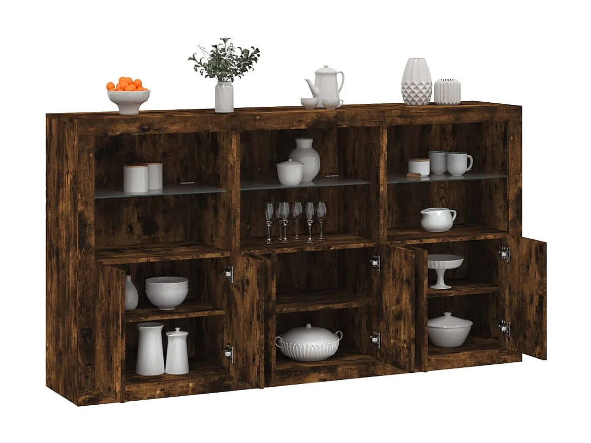 Sideboard mit LED-Leuchten Anrichte Räuchereiche 181,5x37x100 cm -RM74855