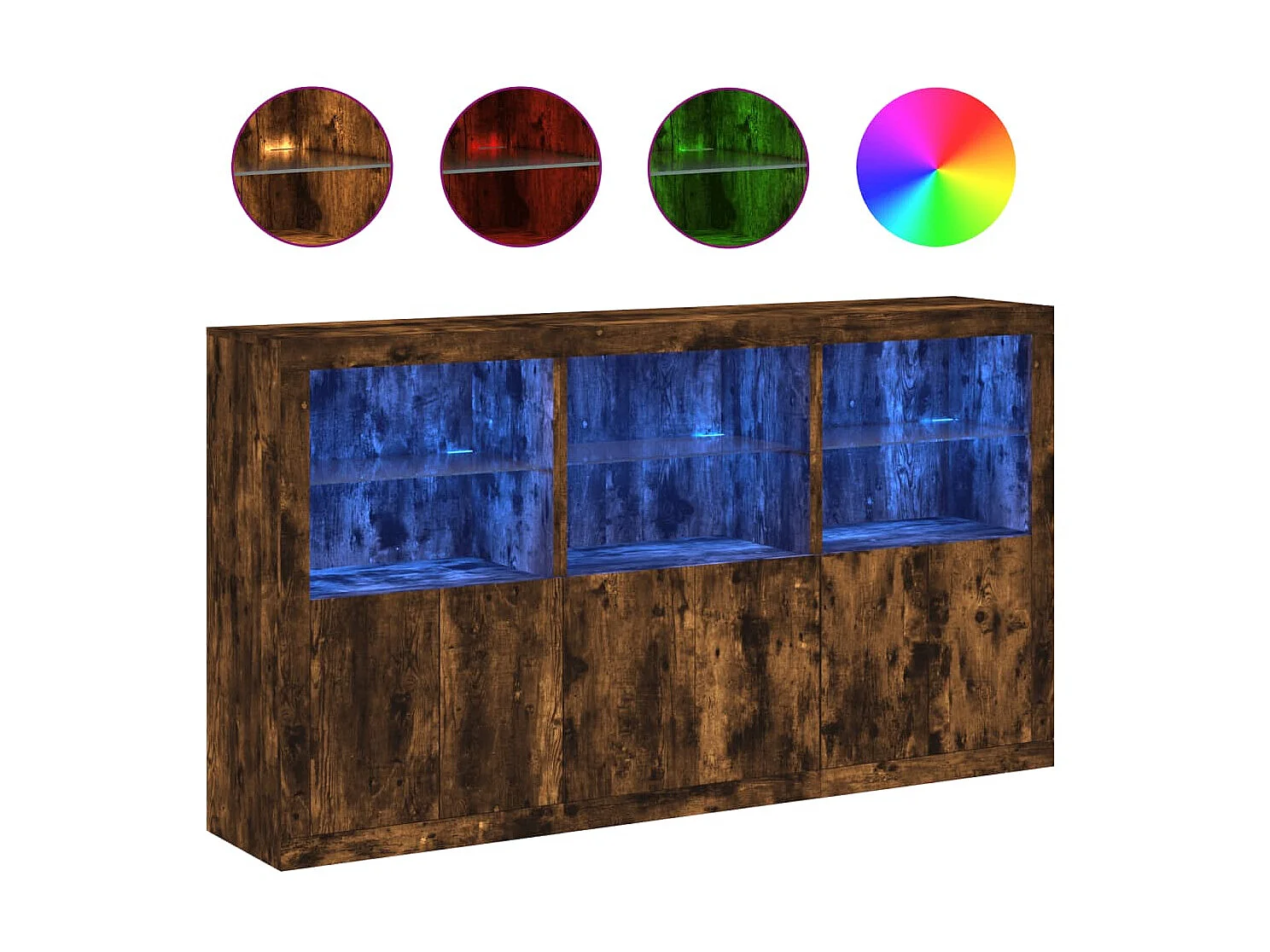 Sideboard mit LED-Leuchten Anrichte Räuchereiche 181,5x37x100 cm -RM74855