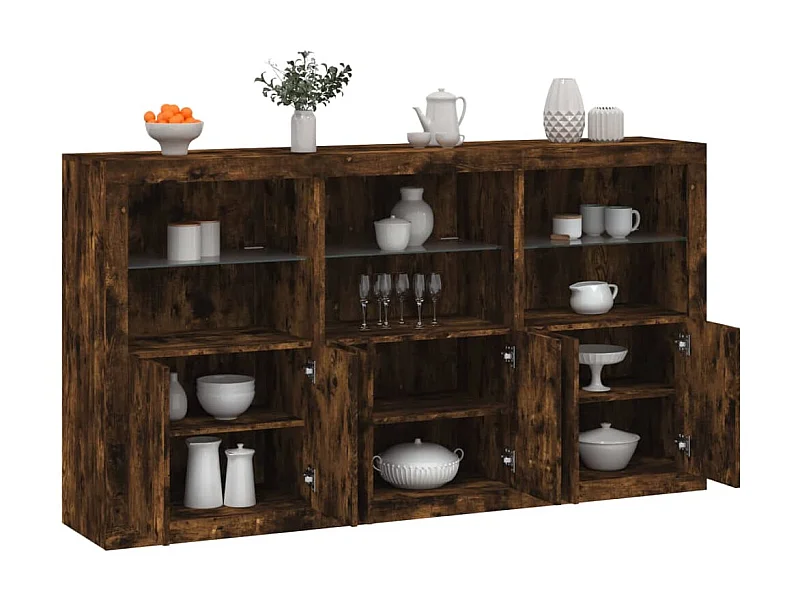 Sideboard mit LED-Leuchten Anrichte Räuchereiche 181,5x37x100 cm -RM74855