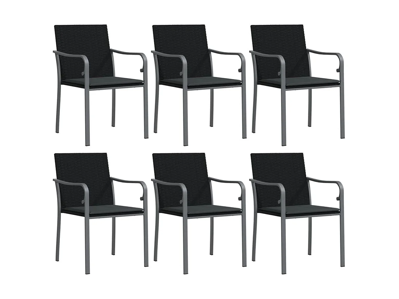 Chaises de jardin avec coussins lot de 6 noir 56x59x84 cm rotin SEF80727