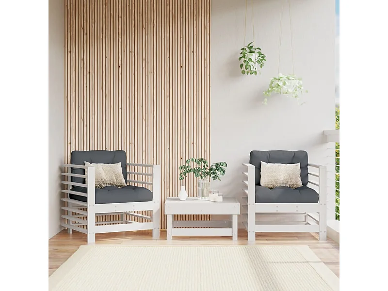 Sillones de jardín con cojines 2 uds madera maciza pino blanco ES96330