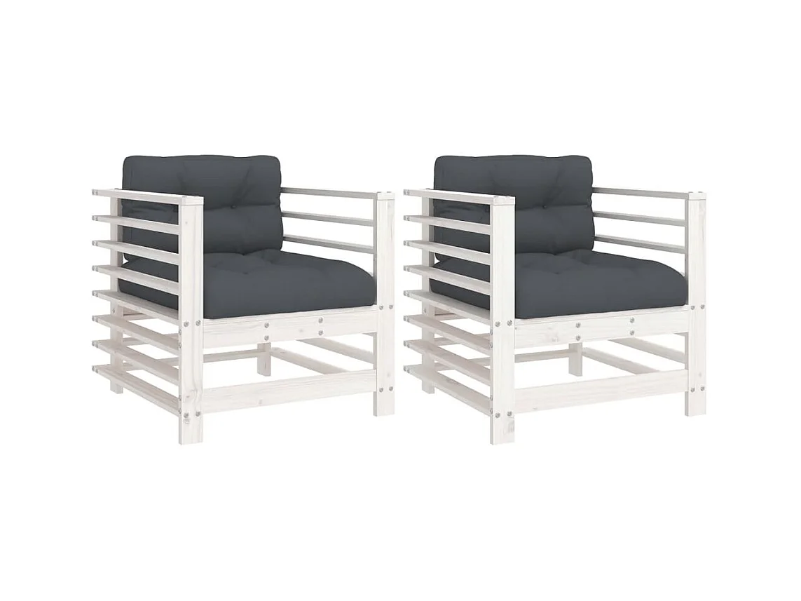 lot de 2 Chaises de jardin avec coussins blanc bois de pin massif PWRS25499