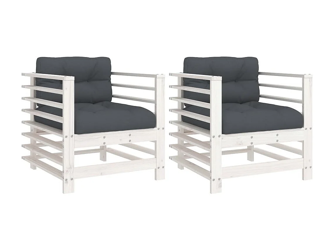 lot de 2 Chaises de jardin avec coussins blanc bois de pin massif PWRS25499
