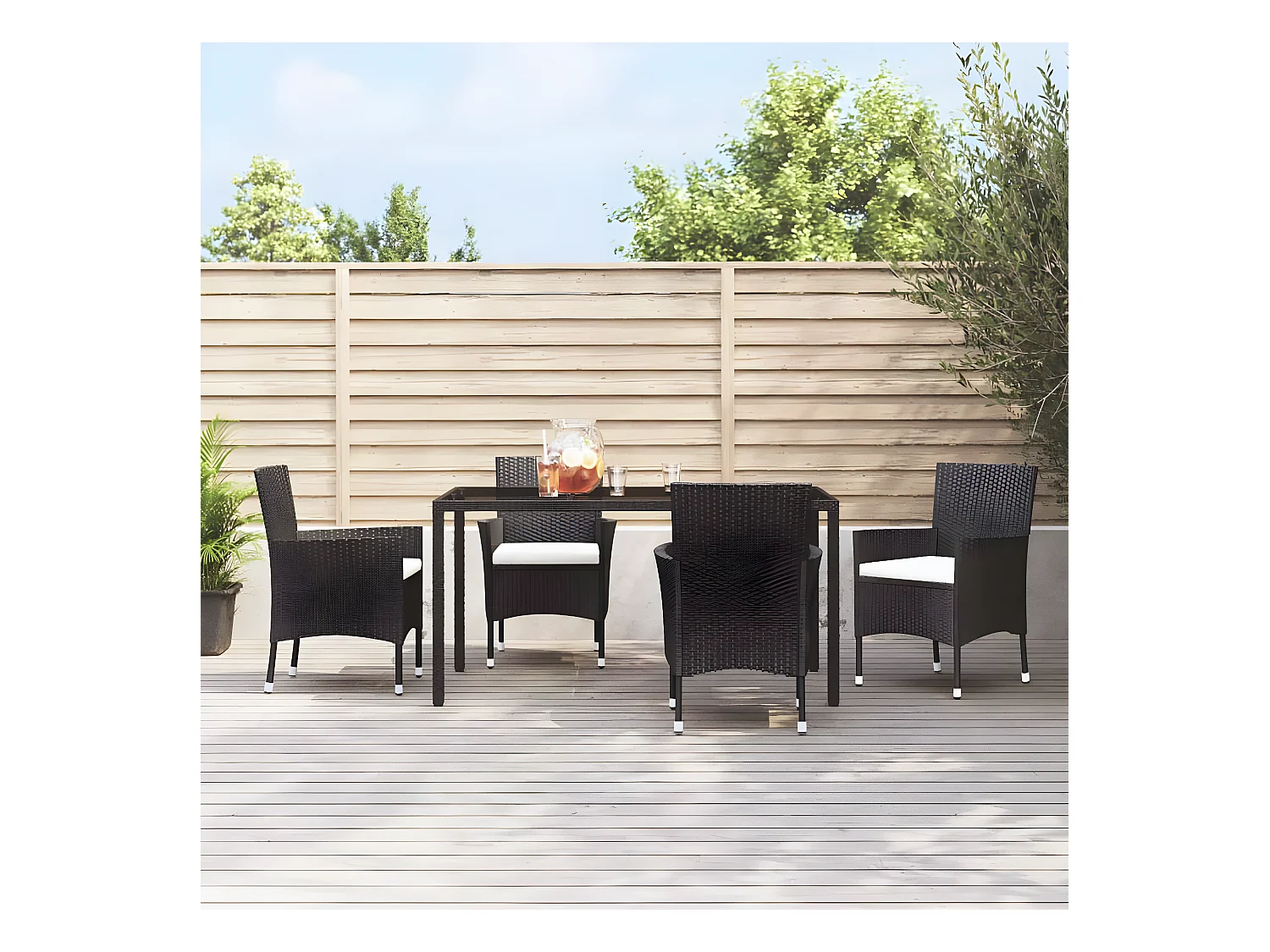 Chaises de jardin avec coussins 4 pcs Résine tressée Noir SEF18159