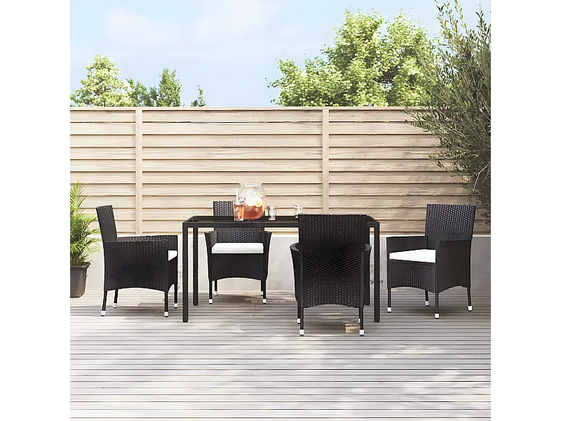 Chaises de jardin avec coussins 4 pcs Résine tressée Noir SEF18159