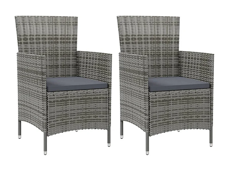 Chaises de jardin avec coussins 2 pcs Résine tressée Gris SEF11551