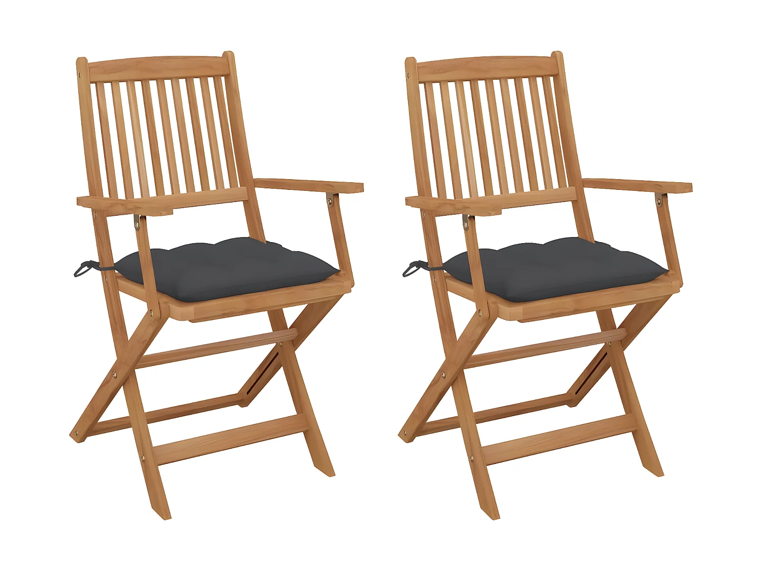 Chaises pliables de jardin 2 pcs avec coussins Bois d'acacia SEF77545