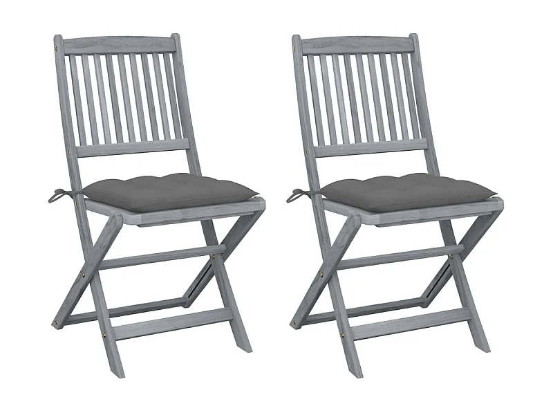 Chaises pliables d'extérieur 2 pcs avec coussins Bois d'acacia SEF47209
