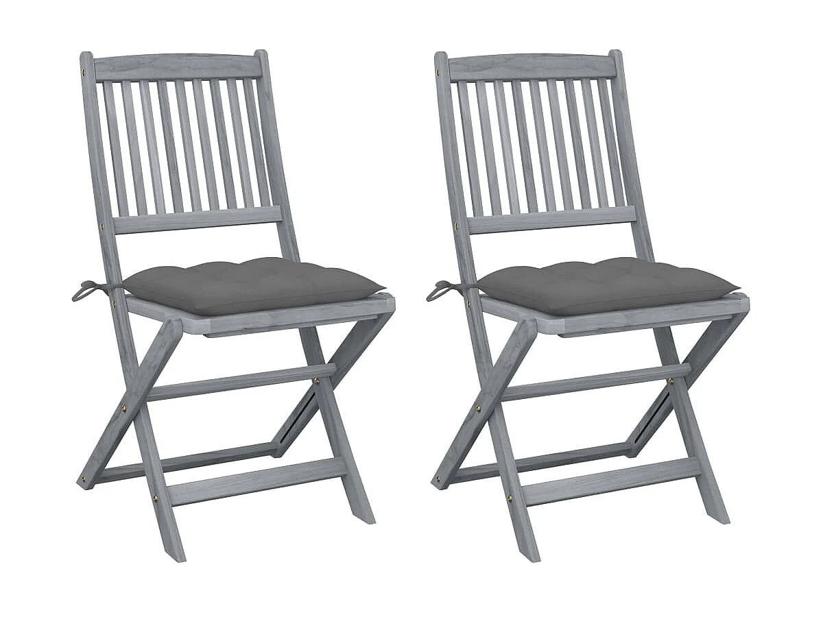 Chaises pliables d'extérieur 2 pcs avec coussins Bois d'acacia SEF47209